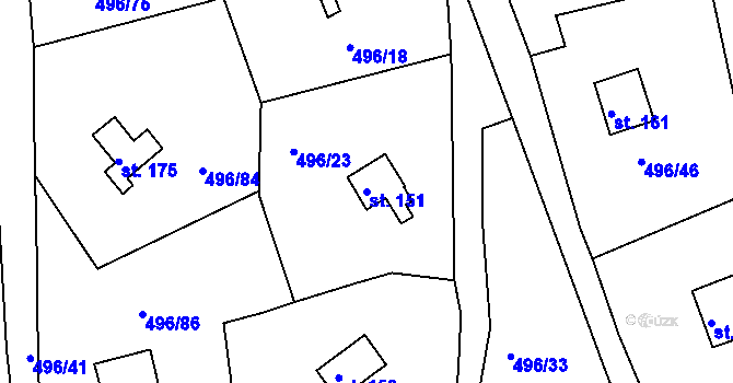 Parcela st. 151 v KÚ Zbrašín, Katastrální mapa
