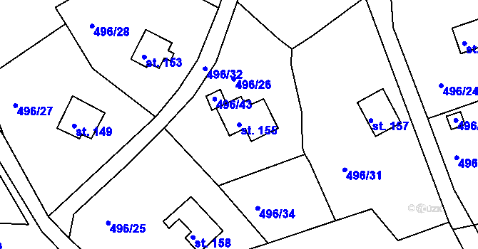 Parcela st. 155 v KÚ Zbrašín, Katastrální mapa