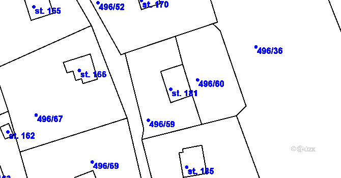 Parcela st. 181 v KÚ Zbrašín, Katastrální mapa