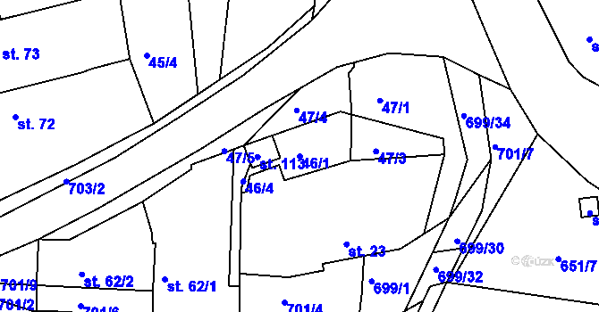 Parcela st. 46/1 v KÚ Zbrašín, Katastrální mapa