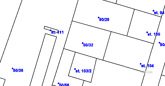 Parcela st. 50/32 v KÚ Zbrašín, Katastrální mapa