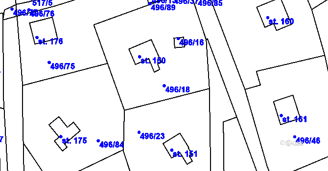 Parcela st. 496/18 v KÚ Zbrašín, Katastrální mapa