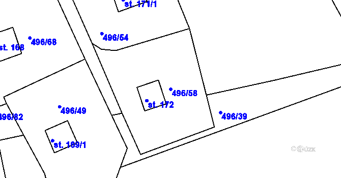 Parcela st. 496/58 v KÚ Zbrašín, Katastrální mapa