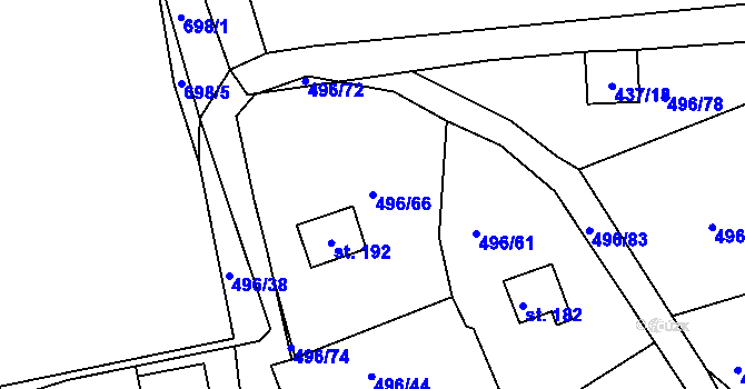 Parcela st. 496/66 v KÚ Zbrašín, Katastrální mapa