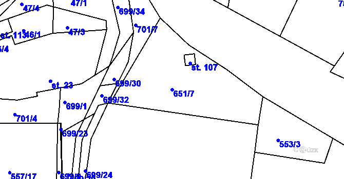 Parcela st. 651/7 v KÚ Zbrašín, Katastrální mapa