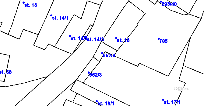 Parcela st. 652/4 v KÚ Zbrašín, Katastrální mapa