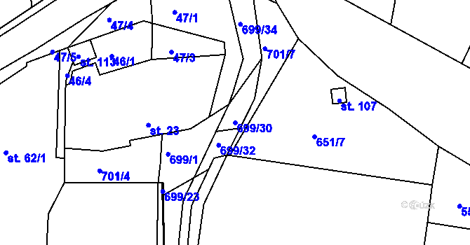 Parcela st. 699/30 v KÚ Zbrašín, Katastrální mapa
