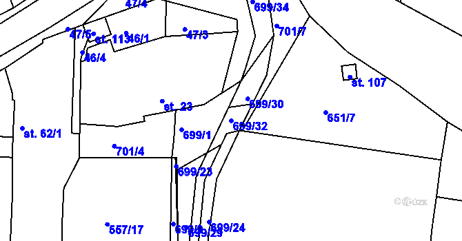 Parcela st. 699/32 v KÚ Zbrašín, Katastrální mapa