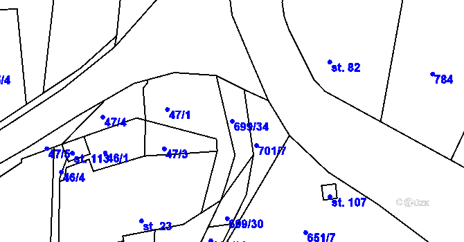 Parcela st. 699/34 v KÚ Zbrašín, Katastrální mapa