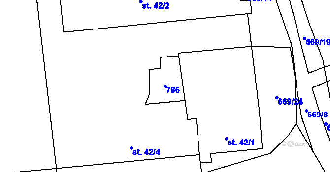Parcela st. 786 v KÚ Zbrašín, Katastrální mapa