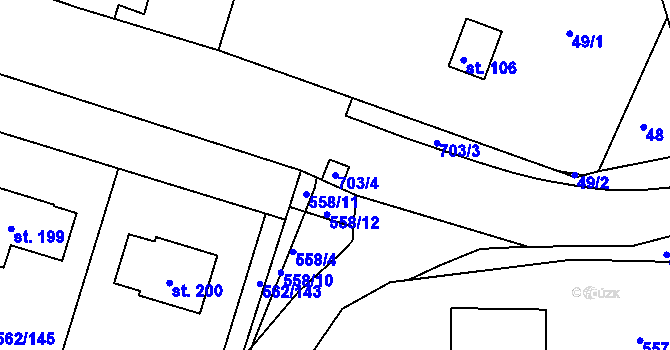 Parcela st. 703/4 v KÚ Zbrašín, Katastrální mapa