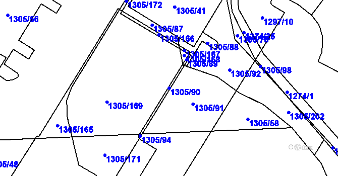 Parcela st. 1305/90 v KÚ Úherce u Nýřan, Katastrální mapa