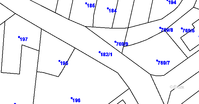 Parcela st. 182/1 v KÚ Zbůch, Katastrální mapa