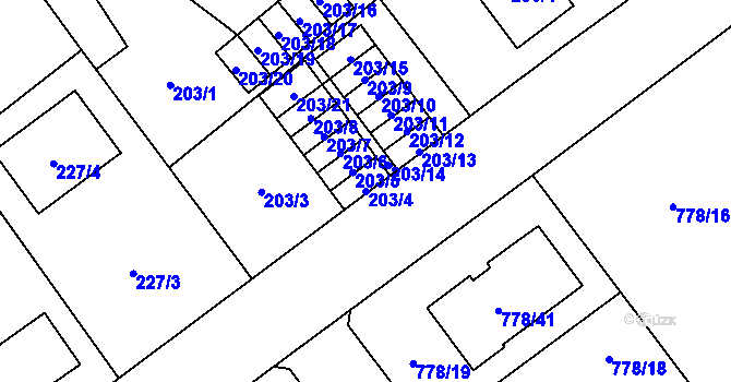 Parcela st. 203/4 v KÚ Zbůch, Katastrální mapa