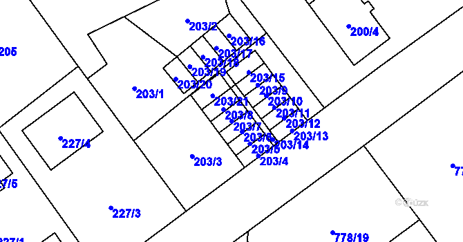 Parcela st. 203/7 v KÚ Zbůch, Katastrální mapa