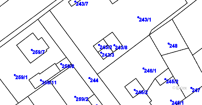 Parcela st. 243/3 v KÚ Zbůch, Katastrální mapa