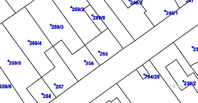 Parcela st. 255 v KÚ Zbůch, Katastrální mapa