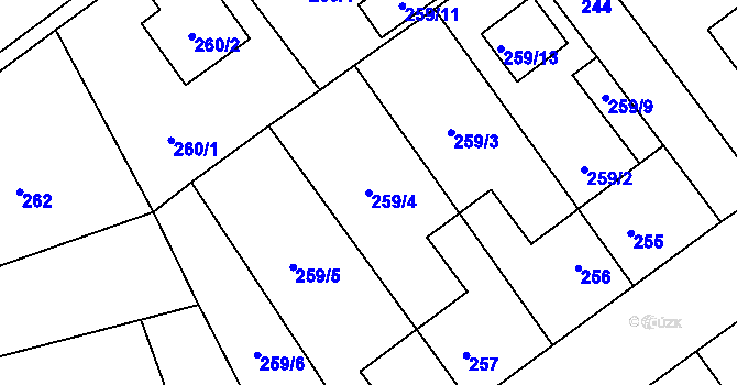 Parcela st. 259/4 v KÚ Zbůch, Katastrální mapa