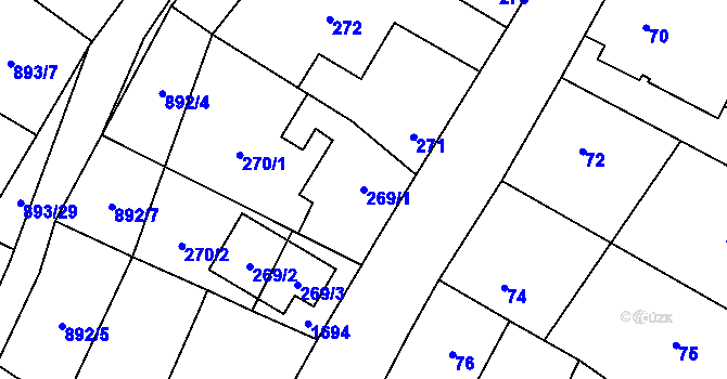 Parcela st. 269/1 v KÚ Zbůch, Katastrální mapa