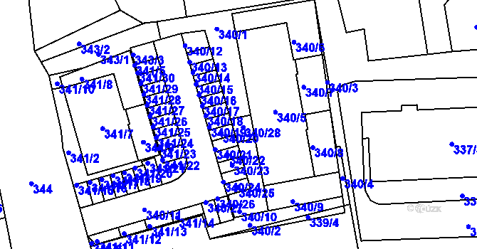 Parcela st. 340 v KÚ Zbůch, Katastrální mapa