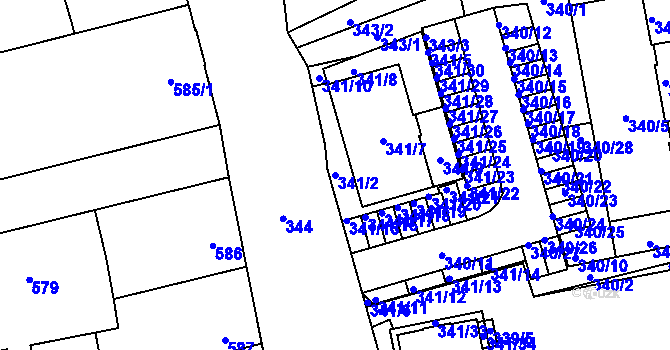 Parcela st. 341/2 v KÚ Zbůch, Katastrální mapa