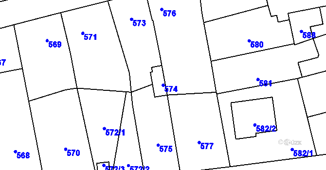 Parcela st. 574 v KÚ Zbůch, Katastrální mapa