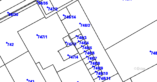 Parcela st. 748/4 v KÚ Zbůch, Katastrální mapa