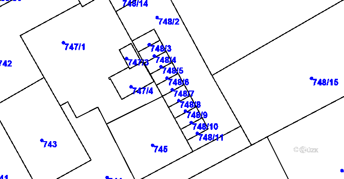 Parcela st. 748/7 v KÚ Zbůch, Katastrální mapa