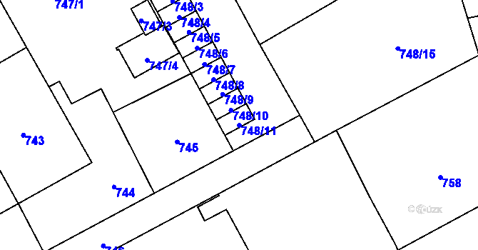 Parcela st. 748/11 v KÚ Zbůch, Katastrální mapa