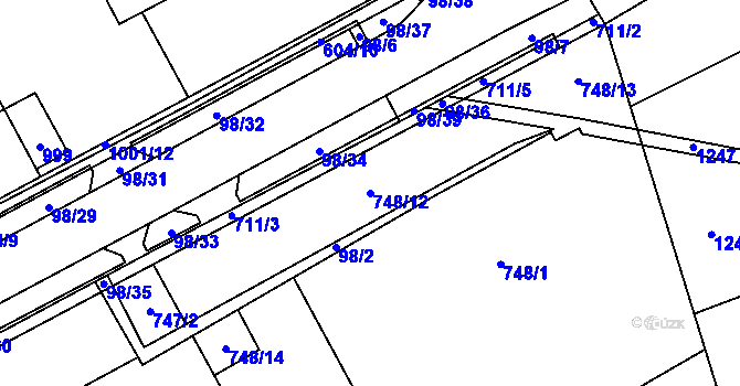 Parcela st. 748/12 v KÚ Zbůch, Katastrální mapa