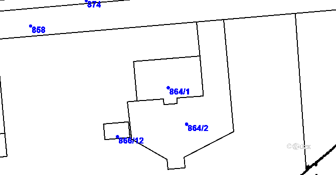 Parcela st. 864/1 v KÚ Zbůch, Katastrální mapa