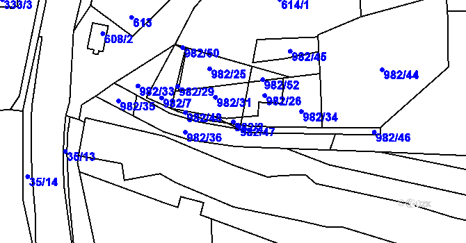 Parcela st. 982/2 v KÚ Zbůch, Katastrální mapa