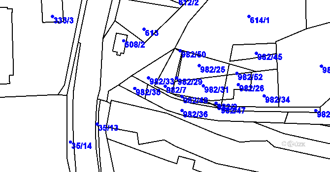 Parcela st. 982/7 v KÚ Zbůch, Katastrální mapa