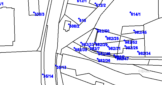 Parcela st. 982/33 v KÚ Zbůch, Katastrální mapa