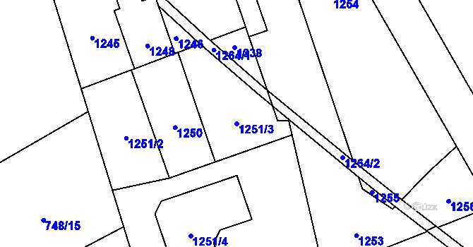 Parcela st. 1251/3 v KÚ Zbůch, Katastrální mapa