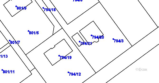 Parcela st. 794/21 v KÚ Zbůch, Katastrální mapa
