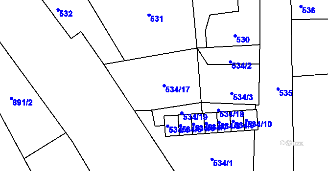 Parcela st. 534/17 v KÚ Zbůch, Katastrální mapa