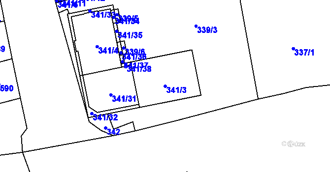 Parcela st. 341/3 v KÚ Zbůch, Katastrální mapa