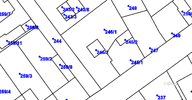 Parcela st. 246/2 v KÚ Zbůch, Katastrální mapa