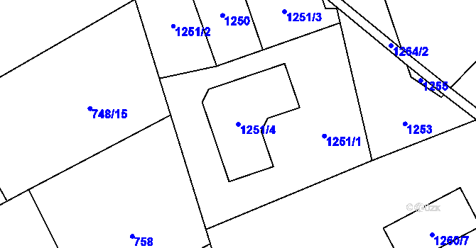 Parcela st. 1251/4 v KÚ Zbůch, Katastrální mapa