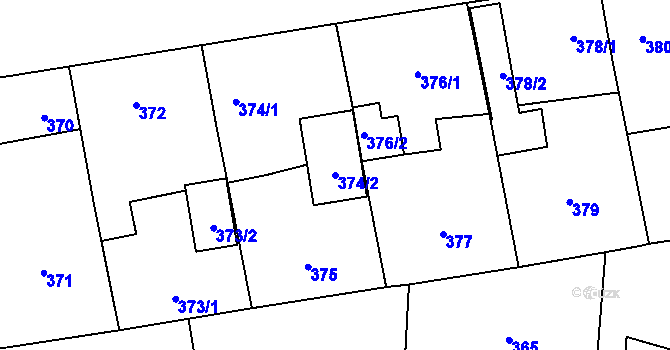 Parcela st. 374/2 v KÚ Zbůch, Katastrální mapa