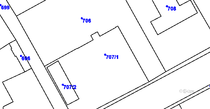 Parcela st. 707/1 v KÚ Zbůch, Katastrální mapa