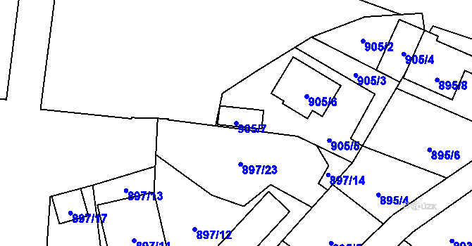 Parcela st. 905/7 v KÚ Zbůch, Katastrální mapa