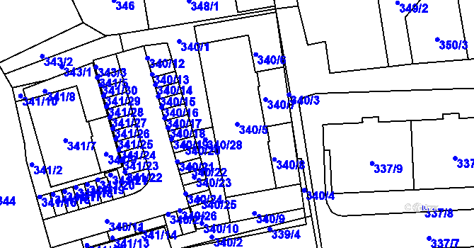 Parcela st. 340/5 v KÚ Zbůch, Katastrální mapa