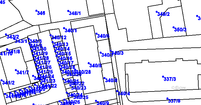 Parcela st. 340/7 v KÚ Zbůch, Katastrální mapa