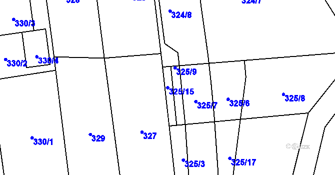 Parcela st. 325/15 v KÚ Zbůch, Katastrální mapa