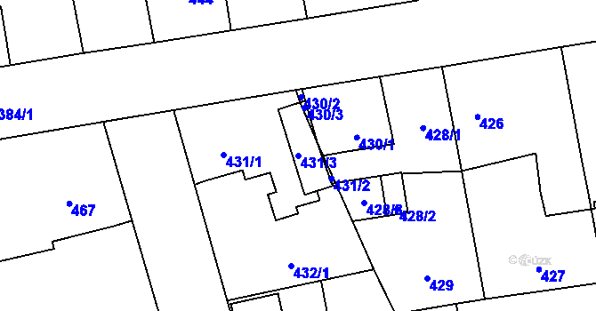 Parcela st. 431/3 v KÚ Zbůch, Katastrální mapa