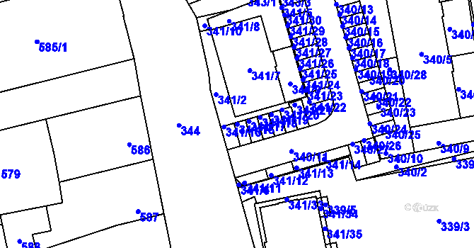 Parcela st. 341/16 v KÚ Zbůch, Katastrální mapa