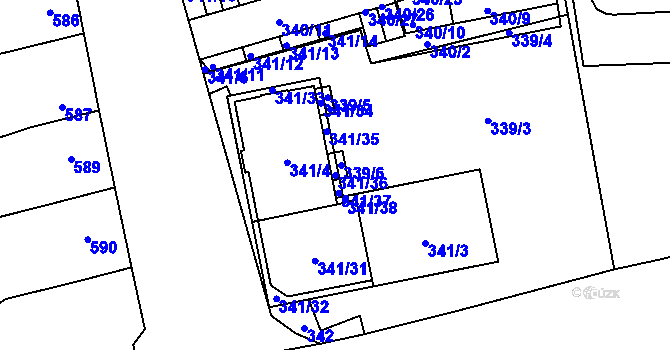 Parcela st. 341/36 v KÚ Zbůch, Katastrální mapa