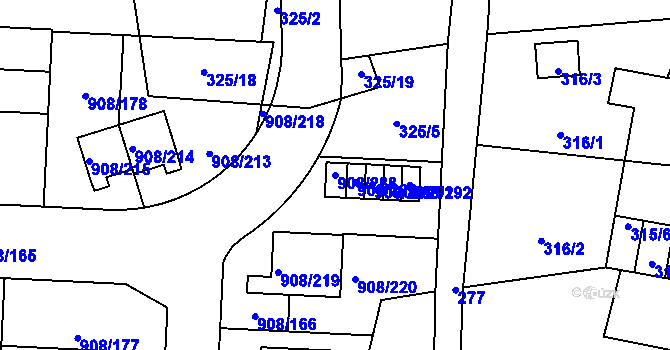 Parcela st. 908/288 v KÚ Zbůch, Katastrální mapa